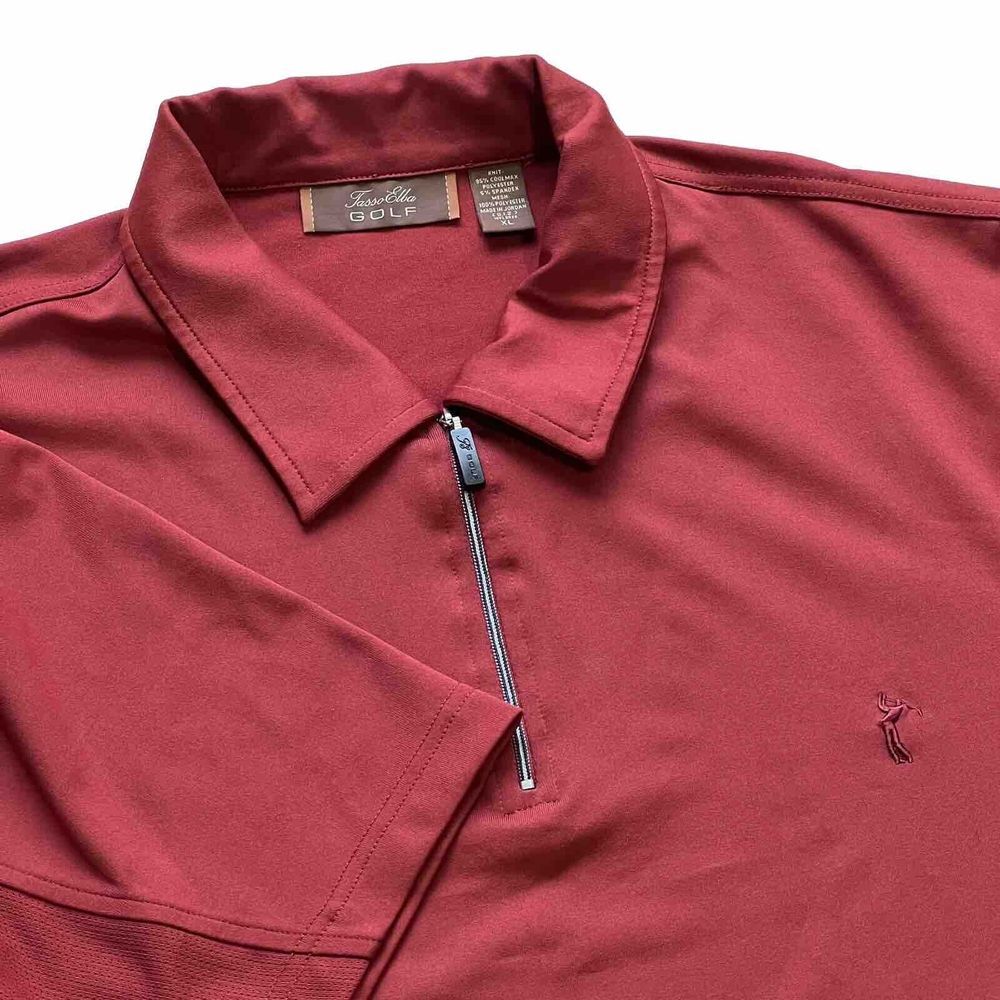 Tasso Elba Golf Polo Shirt‎ Men's Size XL Red Coolmax Short Sleeve 1/4 Zip
